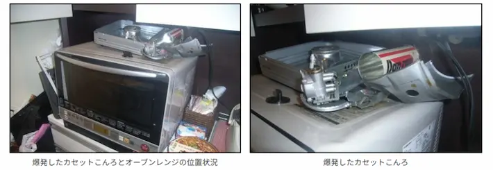 カセットこんろ（ガスボンベ）を高温になる調理器具の近くで保管